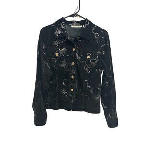Bamboo Traders Black Velvet Jacket Sequin Embellishments Size Small Glam Party